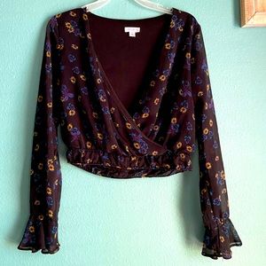 Floral Long Sleeve Crop Top